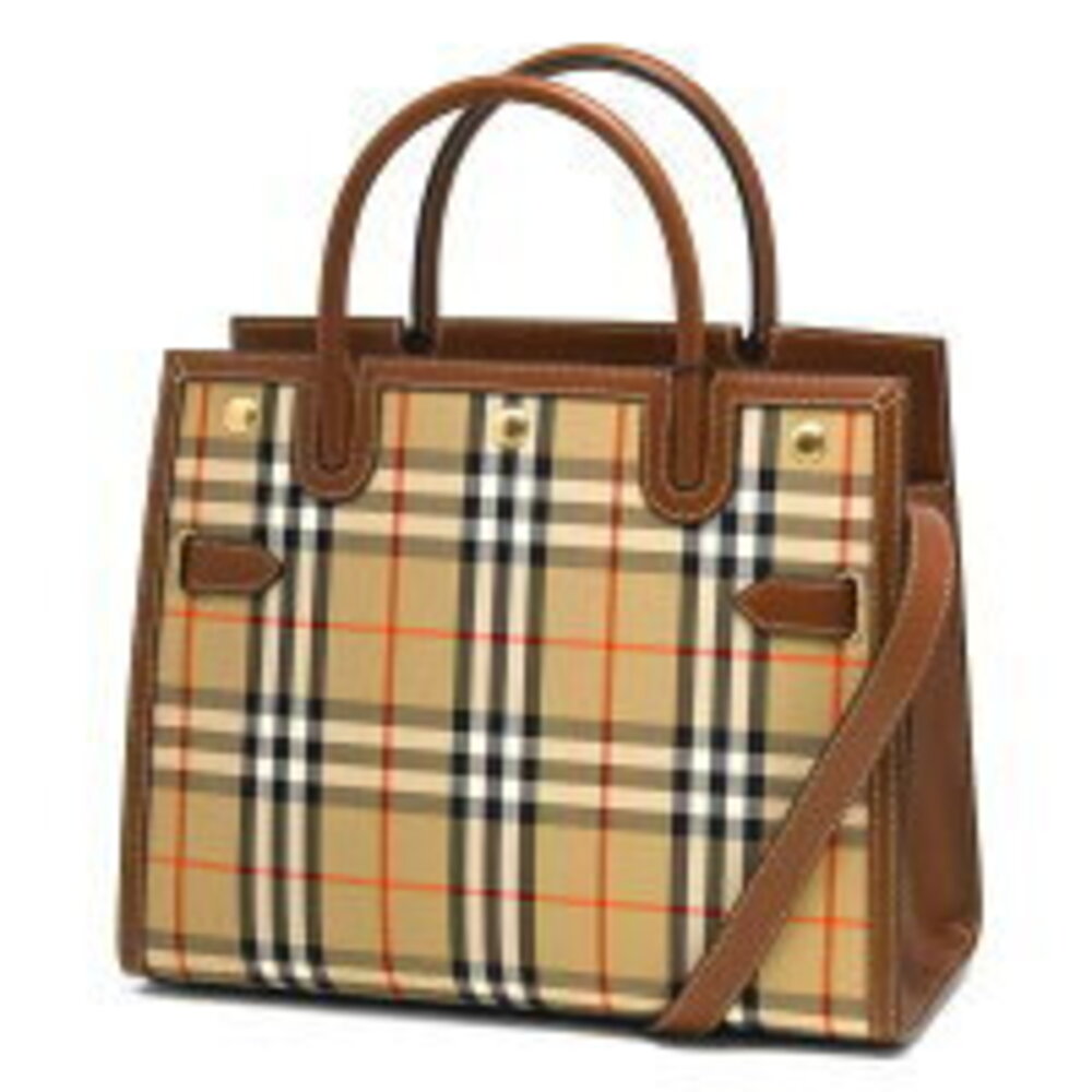 Burberry Title Tote Shoulder Bag Beige SM DH